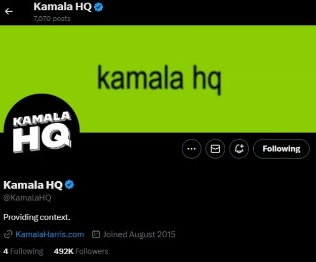 Screenshot of the Kamala HQ X account