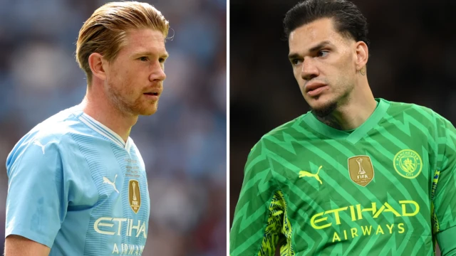 Manchester City's Kevin de Bruyne and Ederson