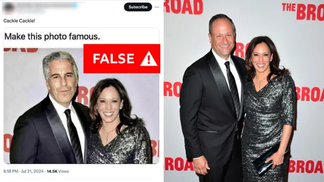 The fake photo of Biden and Harris next to the original image with her husband