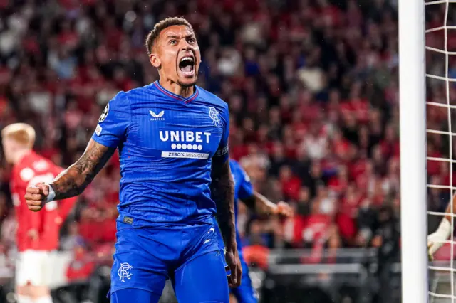 James Tavernier in action for Rangers against PSV Eindhoven in Champions League qualifying