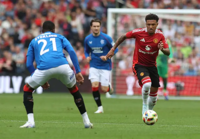 Jadon Sancho playing for Manchester United against Rangers at Murrayfield