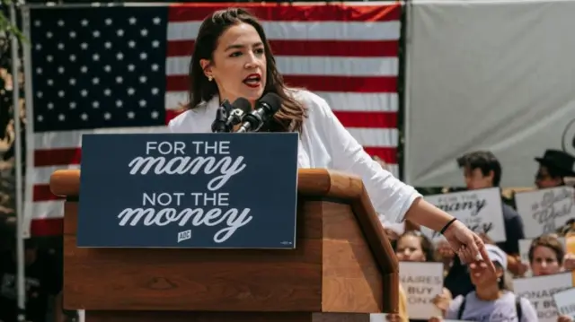 Alexandria Ocasio-Cortez at a rally last month