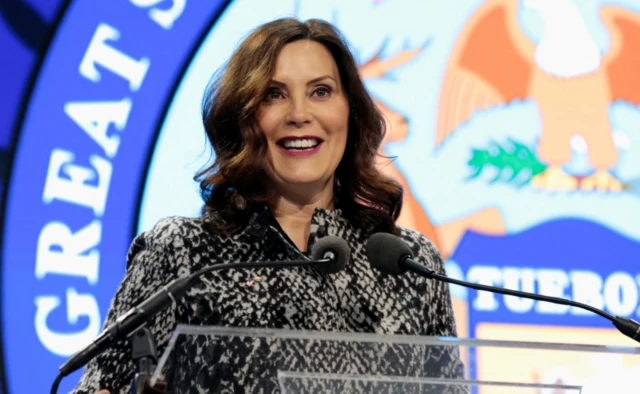 Michigan Governor Gretchen Whitmer addresses attendees in Michigan