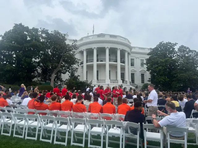 Crowds gathered on the lawn of the White House