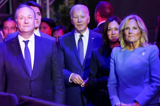 President Biden, first lady Jill Biden, Vice President Kamala Harris and her husband Douglas Emhoff at a welcome reception for the Asia-Pacific Economic Cooperation in November 2023