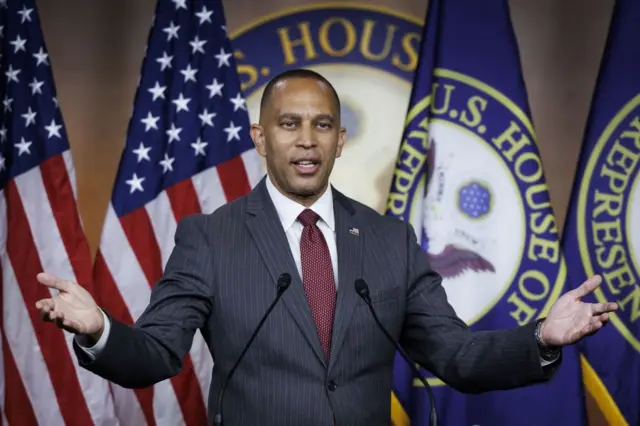 Hakeem Jeffries speaking at a press conference