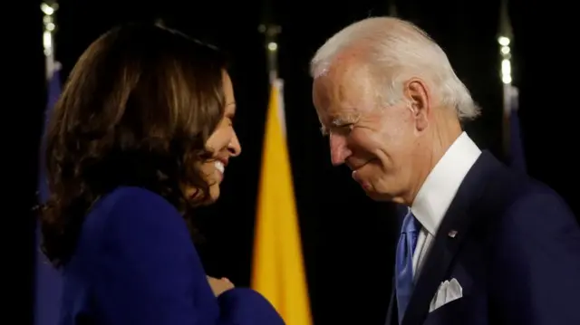 Harris and Biden at a campaign event in 2020