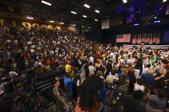 US Vice President Kamala Harris speaks at a campaign event at West Allis, Wisconsin