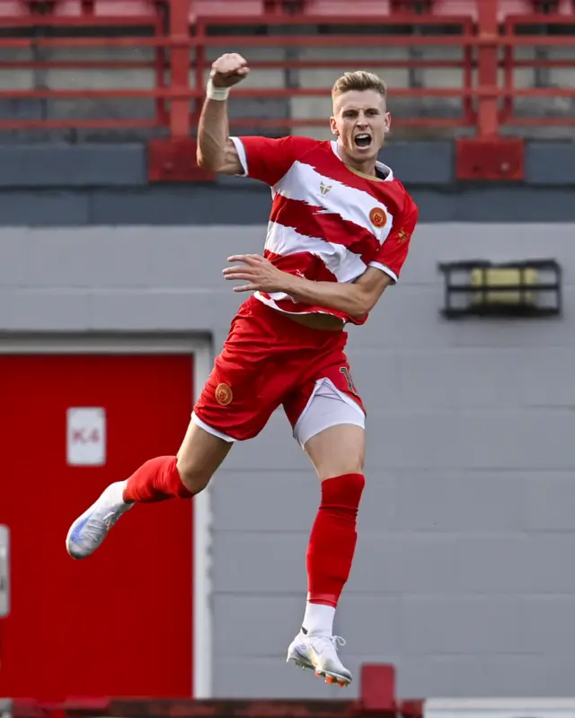 Oli Shaw celebrates his first Accies goal