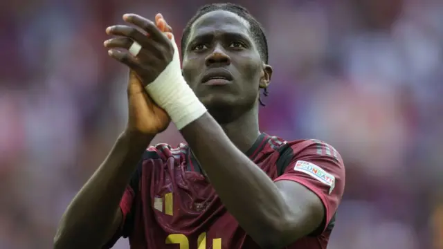 Amadou Onana playing for Belgium