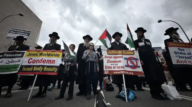 Jewish Rabbis protest against Israeli prime minister in Washington DC