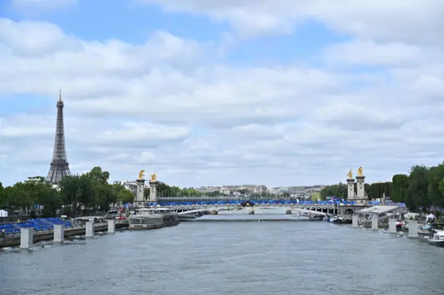 General view of the River Seine in Paris with the Eiffel Tower in the background