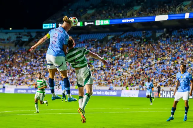 Erling Haaland heading the ball