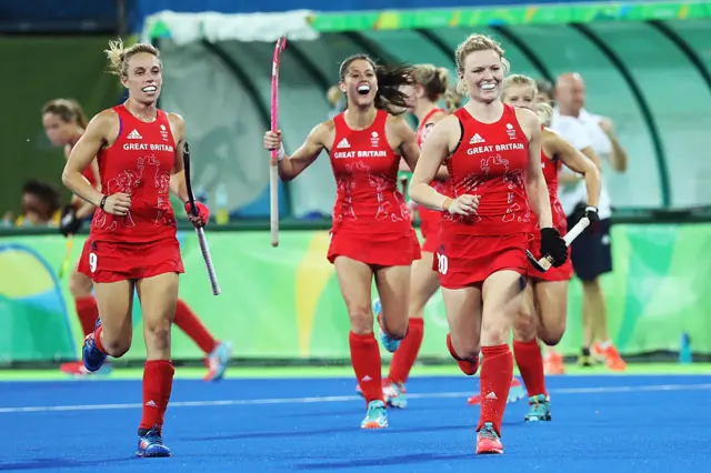 Hollie Webb of Great Britain and Susannah Townsend celebrate