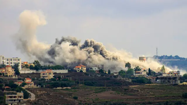 Smoke seen rising after an Israeli strike on southern Lebanon on Wednesday