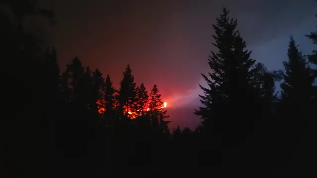 View of flames on mountain in Jasper