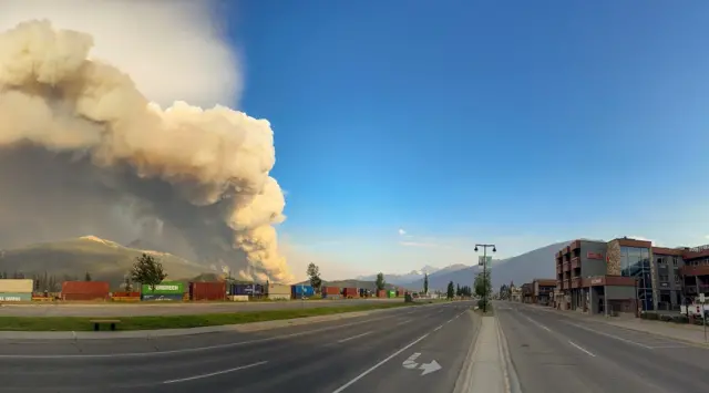 Smoke rises over Jasper in Alberta, Canada