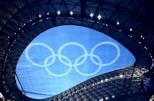 Olympic rings covering the roof at Stade de Marseille