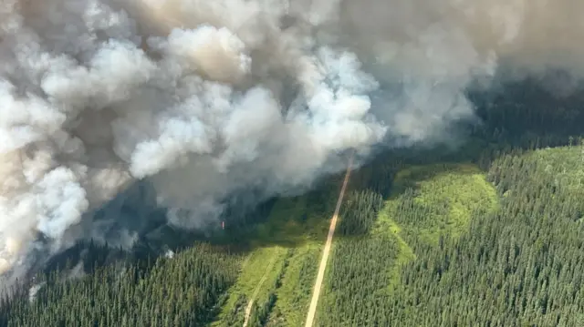 A raging wildfire in Alberta, Canada