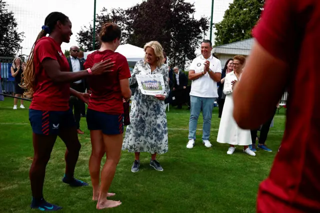 Jill Biden with members of the American women's rugby team