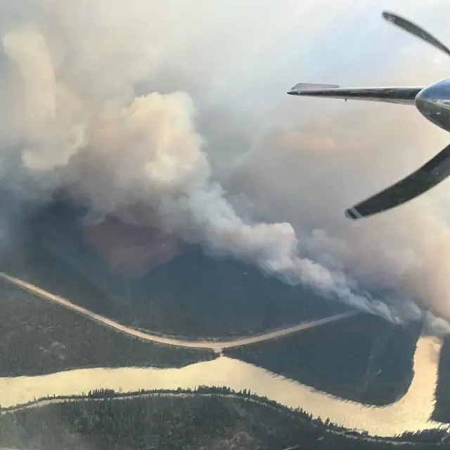 Smoke rising over Jasper National Park in Alberta, Canada