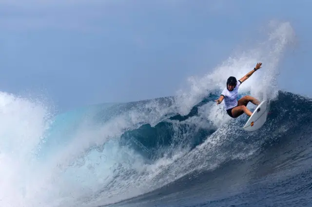 Spain's Nadia Erostarbe takes part in a surfing training session in Teahupo'o