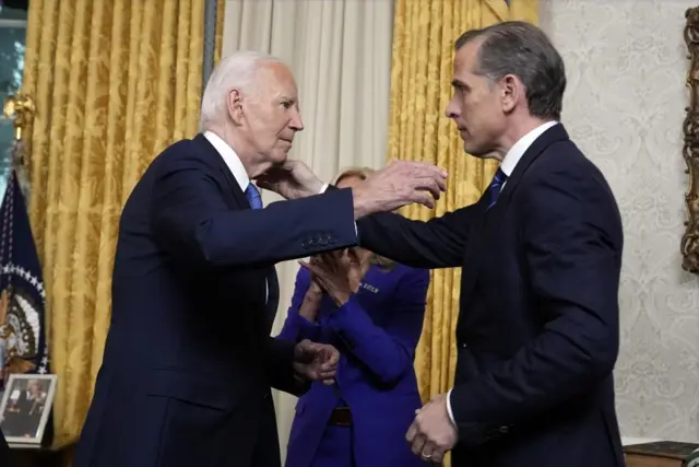 Biden and his son, Hunter, shared an emotional hug when the speech ended