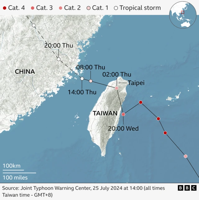 Map showing typhoon's journey