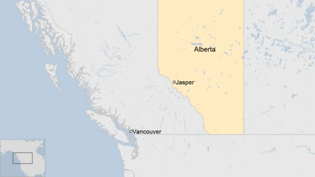 A map showing Jasper in Alberta, Canada