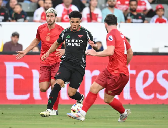 Ethan Nwaneri goes on a run for Arsenal against Bournemouth