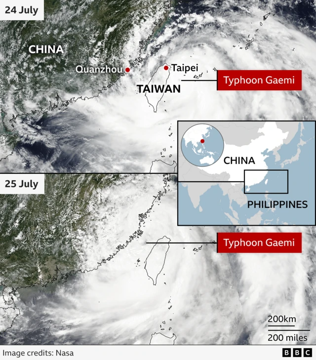 A map showing the path of Typhoon Gaemi