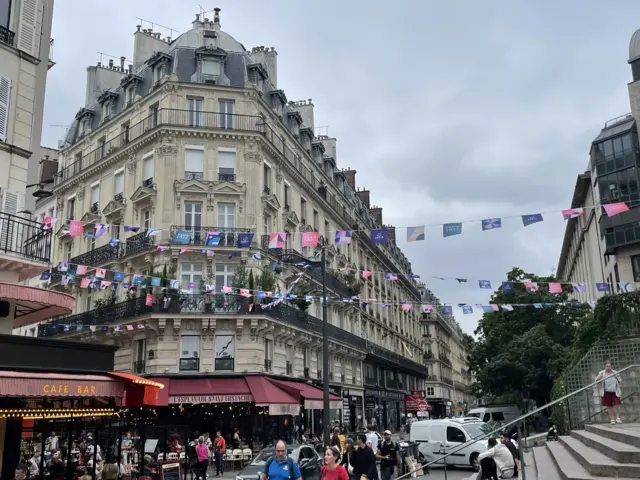 Bunting outside restaurants