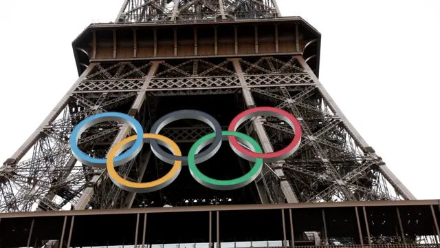 The Olympics Rings are displayed on the Eiffel Tower