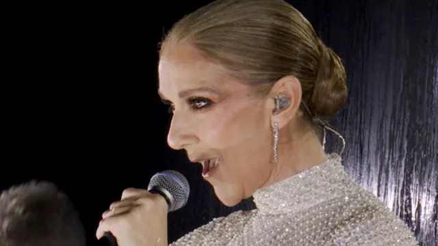 Celine Dion singing during the opening ceremony