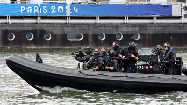 French special forces on the Seine river.