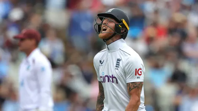 Ben Stokes reacts after getting out