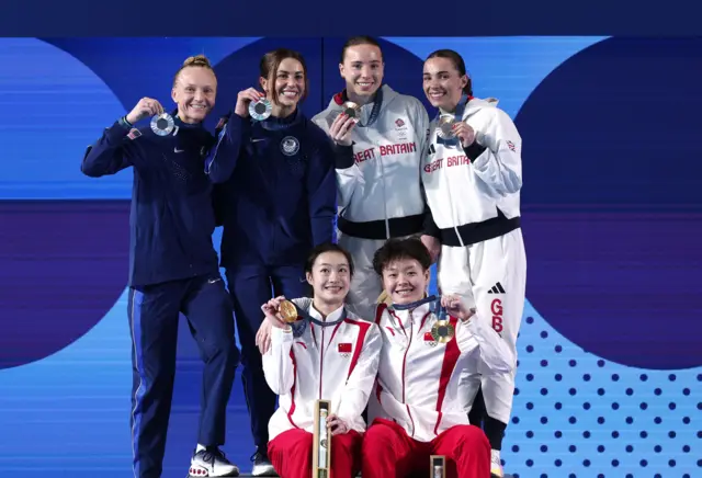 Women's synchronised 3m springboard medallists (China gold, USA silver, Great Britain bronze)