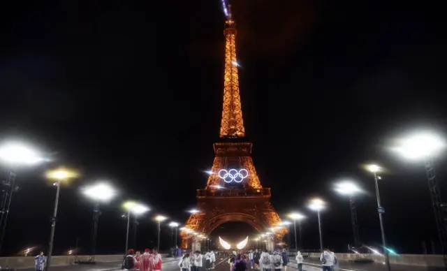 The Eiffel Tower with Olympic rings on