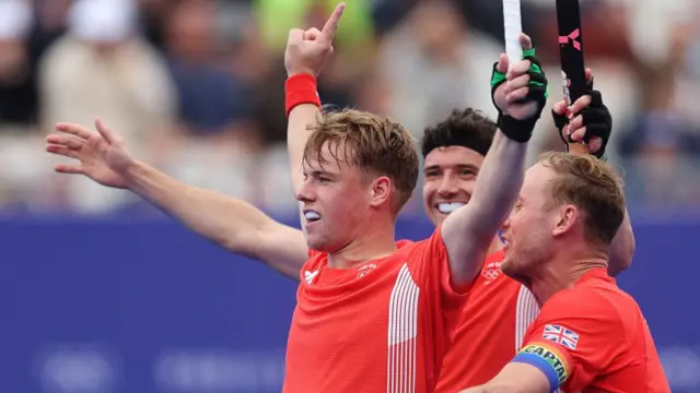 Team GB celebrating a goal against Spain