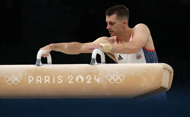 Max Whitlock training on the Horse apparatus at Paris 2024