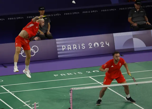 Great Britain's Ben Lane and Sean Vendy in the men's doubles badminton at 2024 Paris Olympics