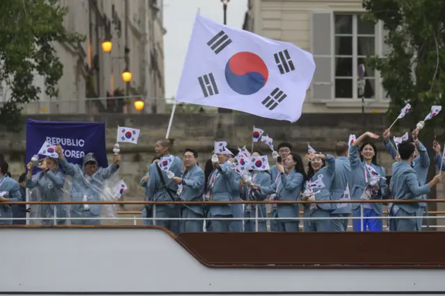 The South Korea Olympic team during the opening ceremony