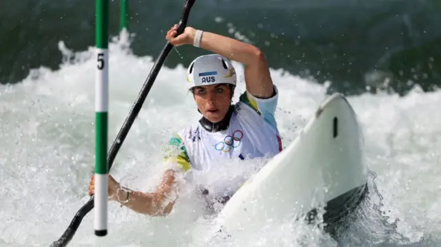 Jessica Fox of Team Australia competes during the Women’s Kayak Single Semifinal on day two of the Olympic Games Paris 2024 at Vaires-Sur-Marne Nautical Stadium