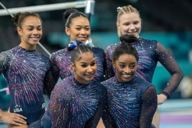 Team USA women's gymnastics team -  Simone Biles, Jordan Chiles, Jade Carey, Sunisa Lee, and Hezly Rivera