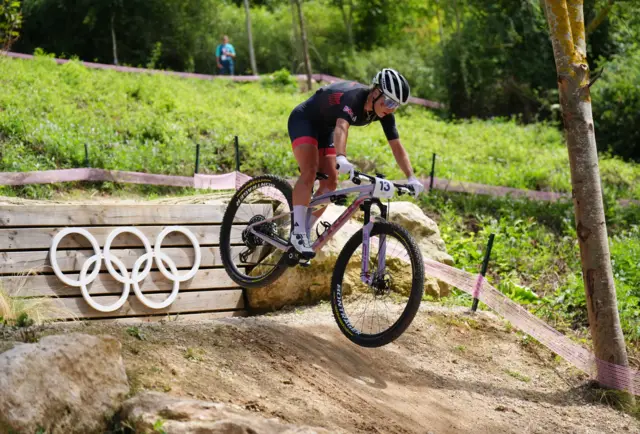 Great Britain's Evie Richards during the women's cross-country mountain bike at Elancourt Hill, on the second day of the 2024 Paris Olympic Games