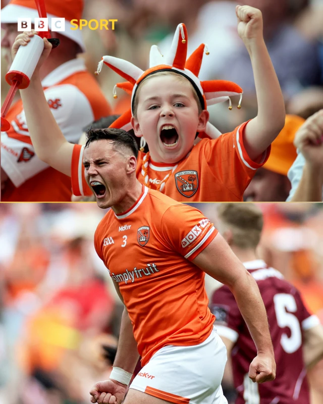 Armagh fan celebrates Aaron McKay’s goal