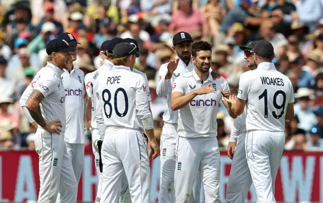 Mark Wood celebrates a wicket