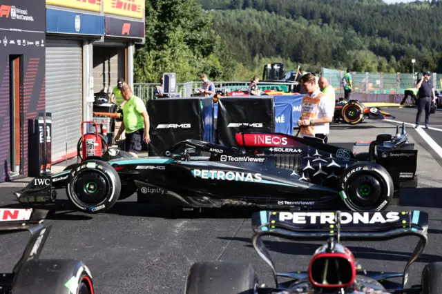 George Russell's car is inspected by the FIA following his Belgian GP win