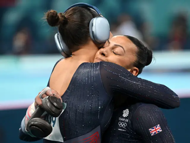 Becky Downie and Georgia-Mae Fenton hug