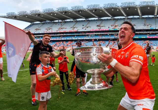 Stefan Campbell celebrates with the Sam Maguire